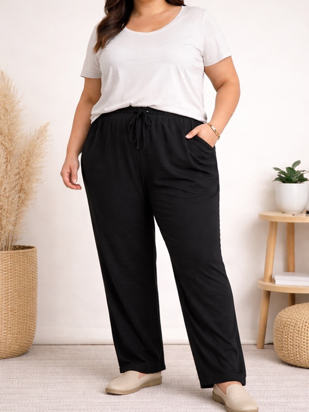 Sonoma Women’s Black Pull-On Pants 2X Elastic Waist Relaxed Fit Pockets